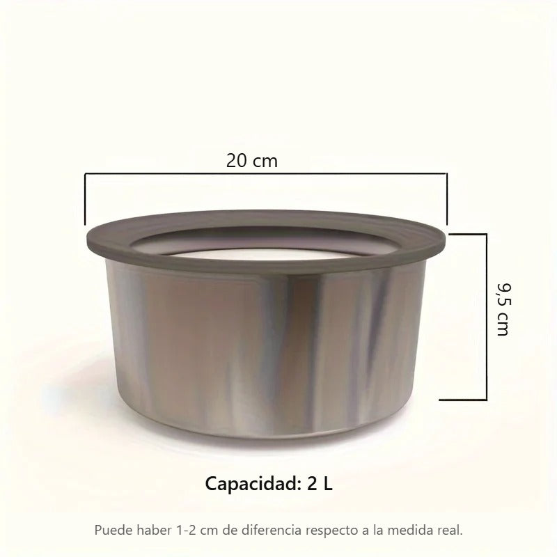 Bebedero de acero inoxidable de 2 L: 20 cm de diámetro y 9,5 cm de alto