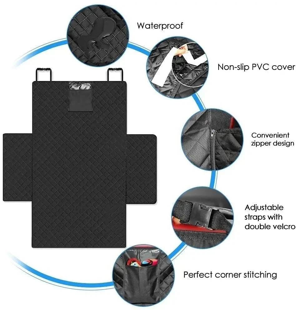 Características del protector de maletero: impermeable, base de PVC antideslizante, cremallera, correas con velcro y costuras reforzadas