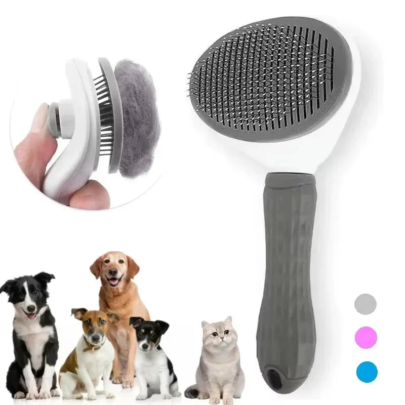 Cepillo autolimpiante para perros y gatos en color rosa
