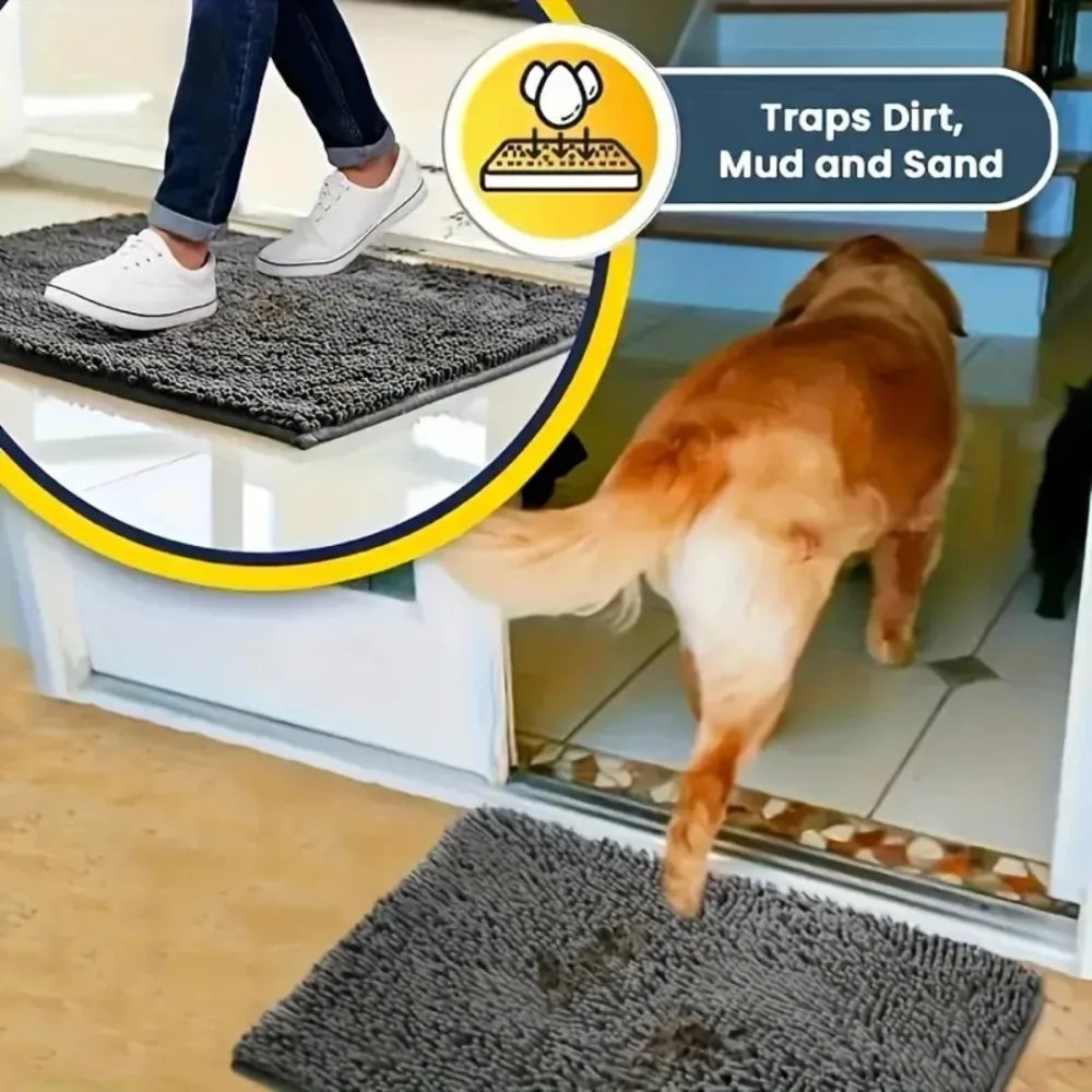La alfombra atrapa la tierra, el barro y la arena que traen las patas