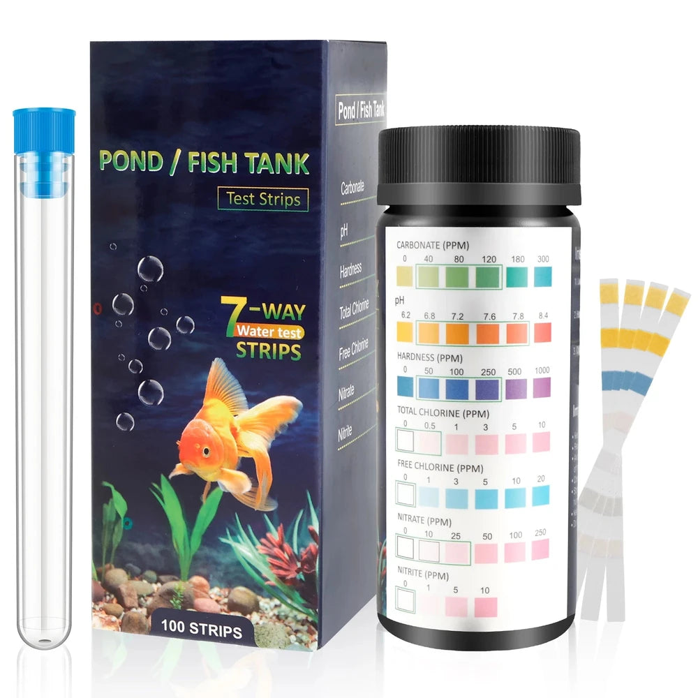 Bote de tiras de análisis para acuario y estanque, con el tubo de prueba y la escala de colores