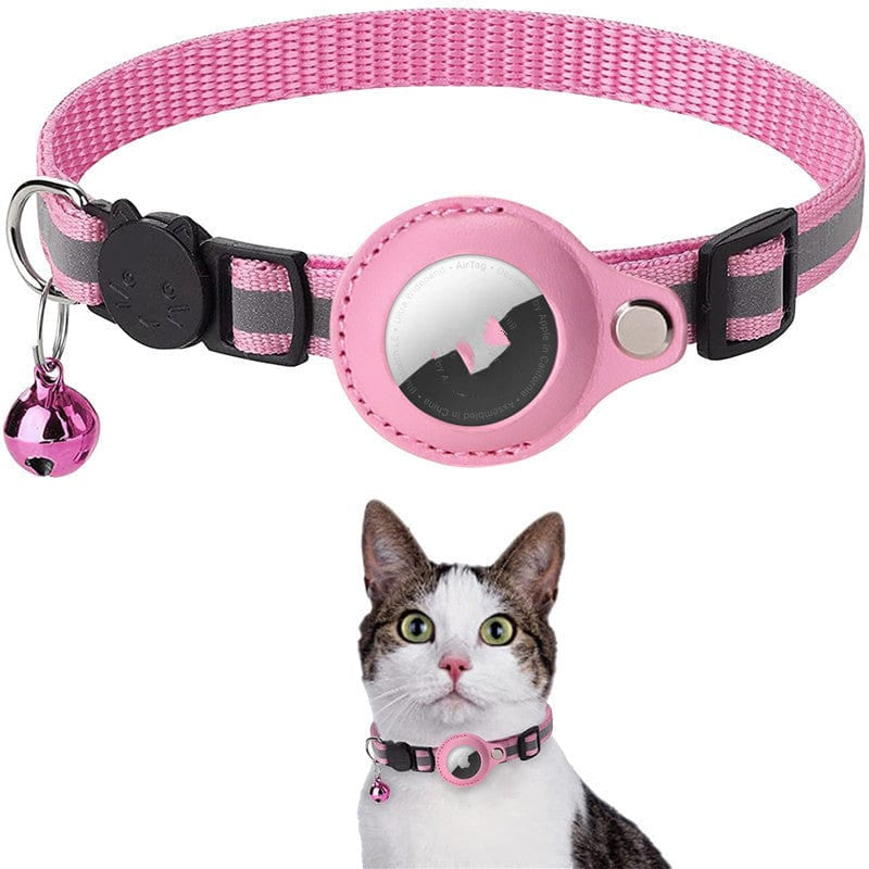 Collar rosa para gatos con soporte AirTag y cierre de seguridad