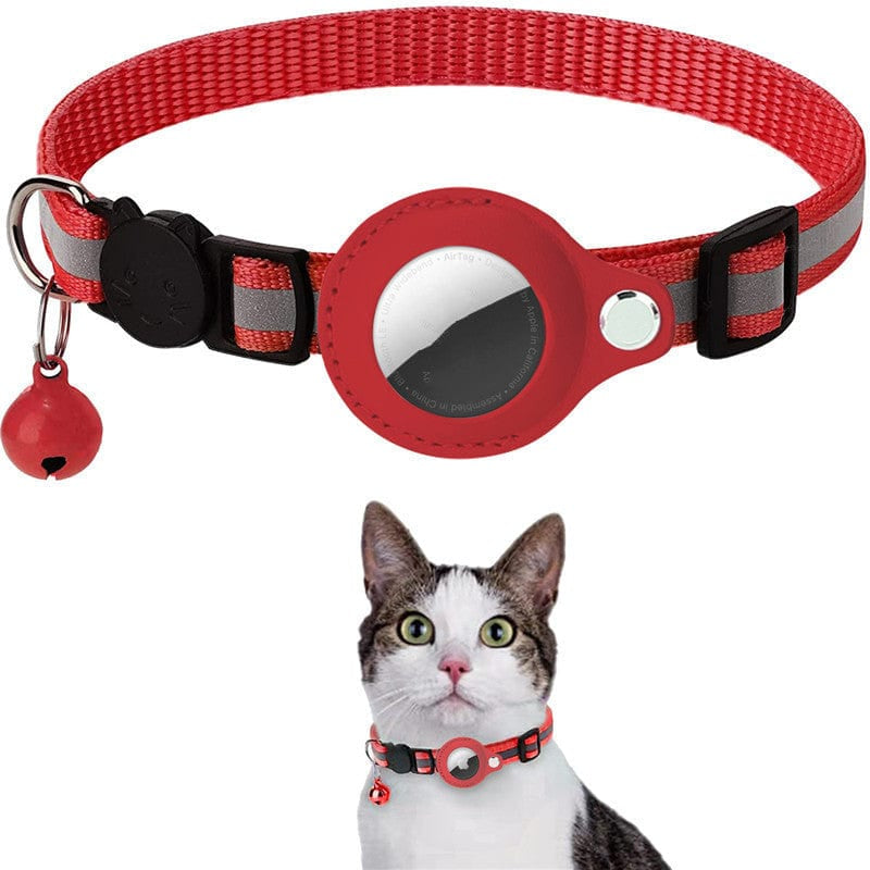 Collar rojo para gatos con soporte AirTag y campanilla