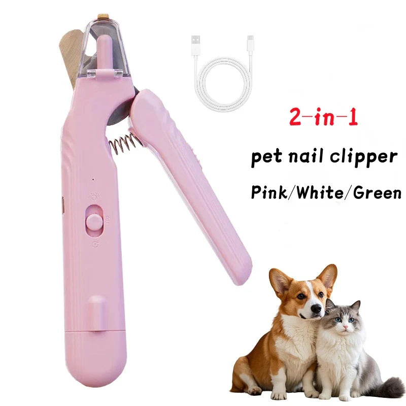 Cortauñas 2 en 1 en rosa, con su cable USB, para perros y gatos