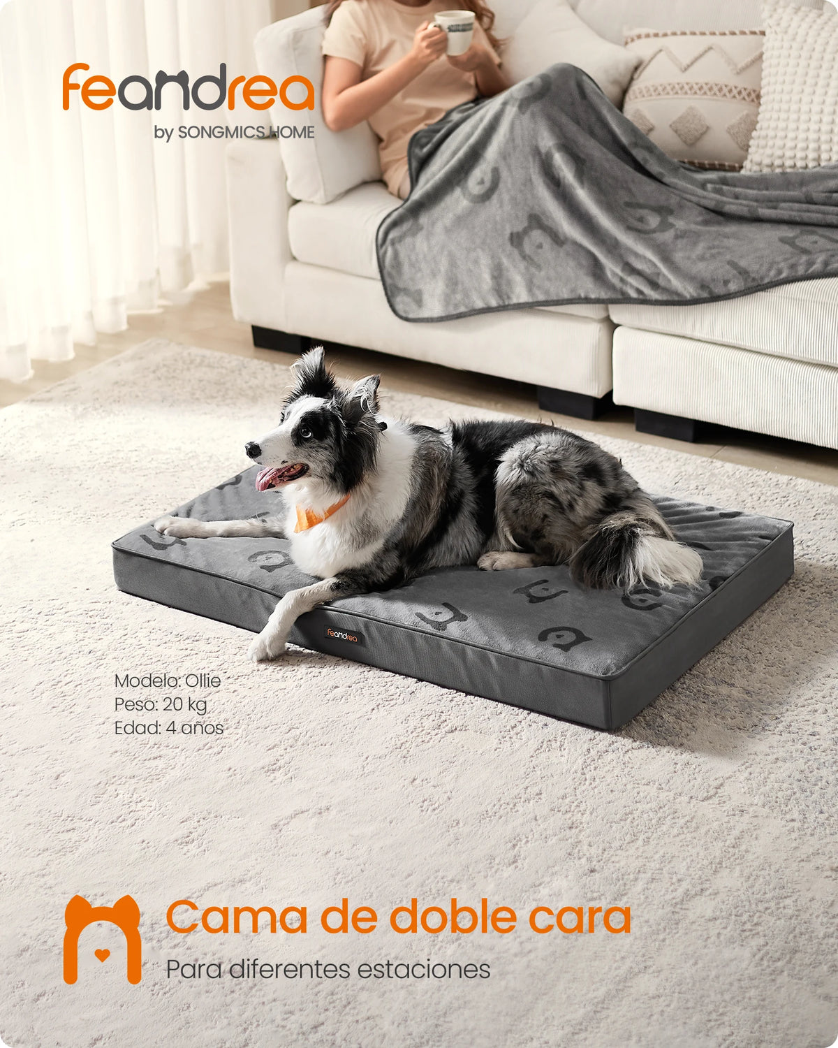 Colchón para perros FEANDREA de doble cara en gris paloma