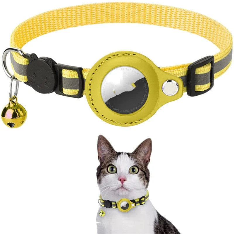 Collar amarillo para gatos con soporte AirTag y cierre de seguridad