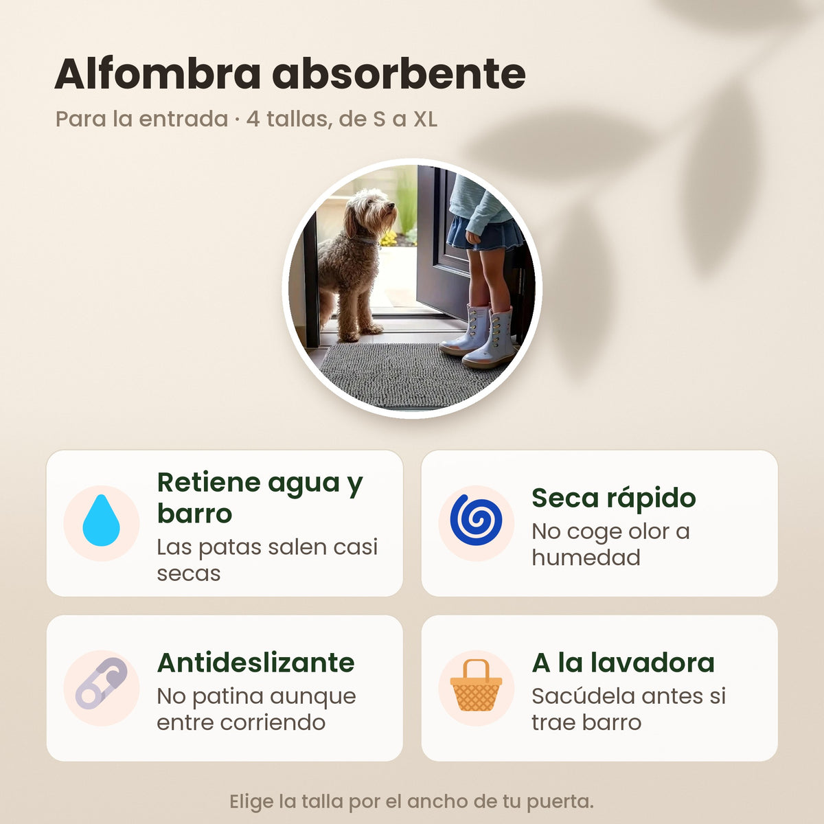 Alfombra absorbente: retiene agua y barro, seca rápido, antideslizante y va a la lavadora