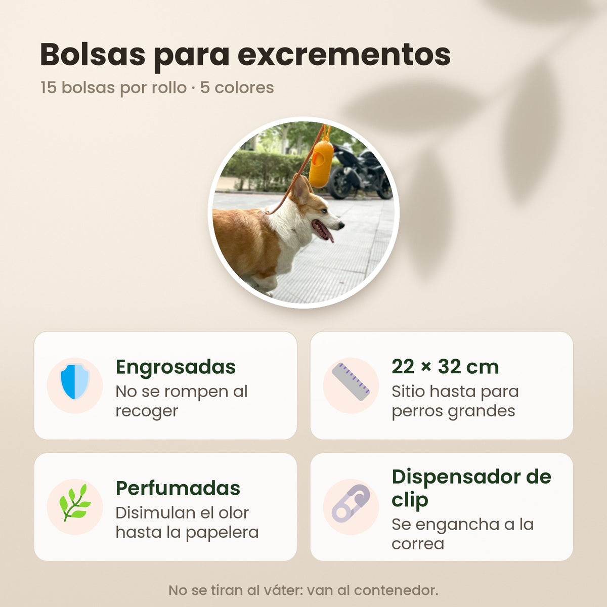 Bolsas para excrementos: engrosadas, de 22 x 32 cm, perfumadas y con dispensador de clip para la correa
