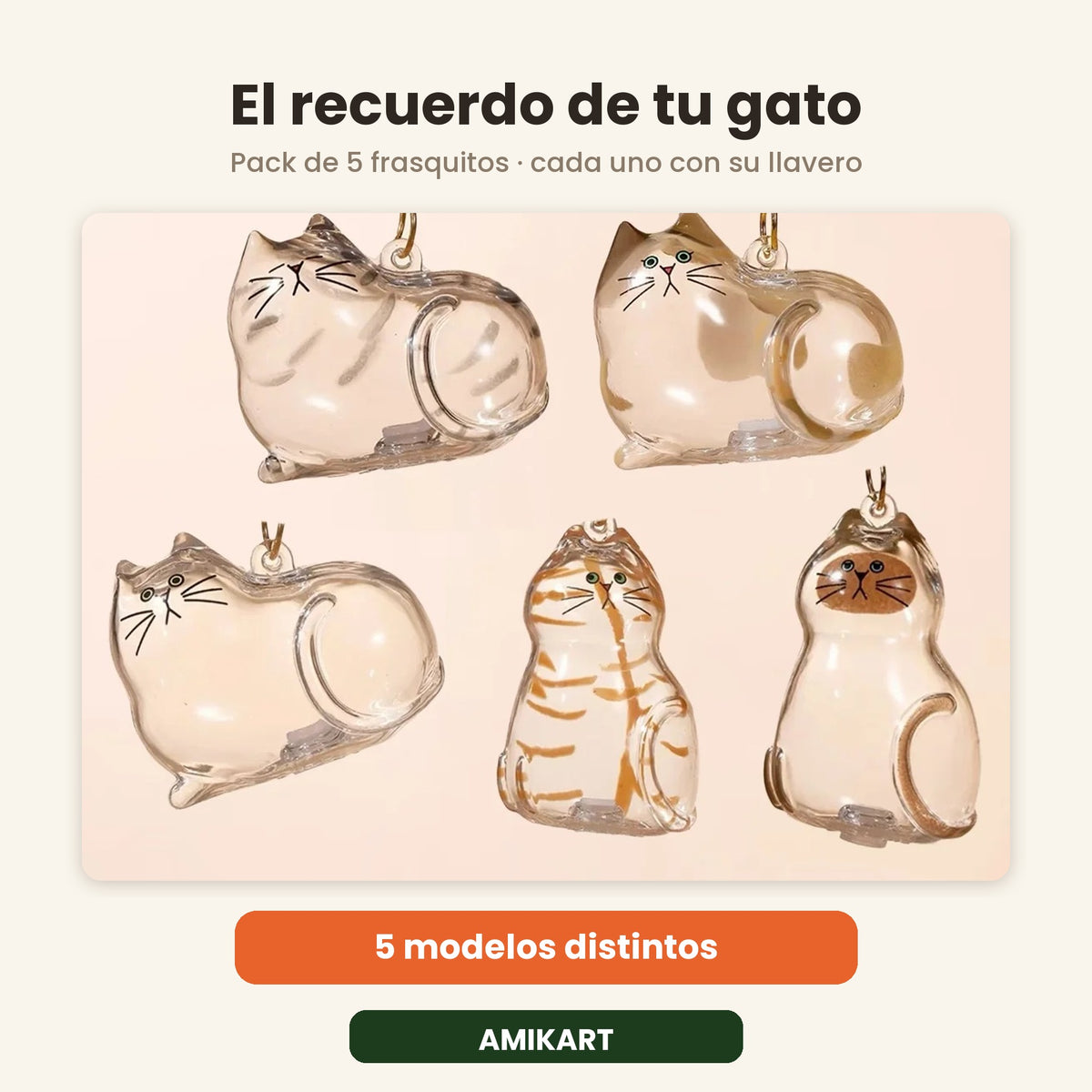 Pack de 5 botes guarda-bigotes con forma de gato de AMIKART, cinco modelos distintos