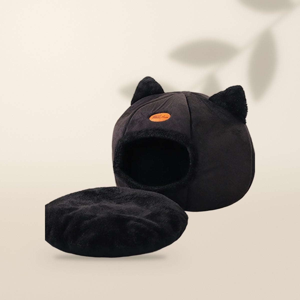 Cama iglú con orejas de gato, color negro