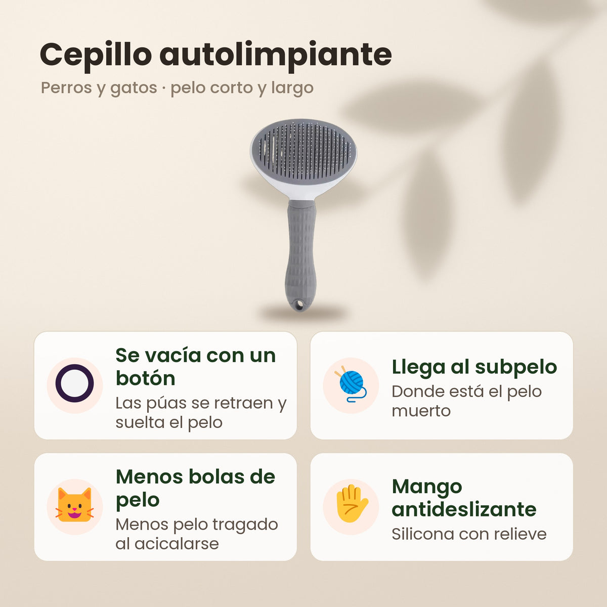 Cepillo autolimpiante: se vacía con un botón, llega al subpelo, menos bolas de pelo y mango antideslizante