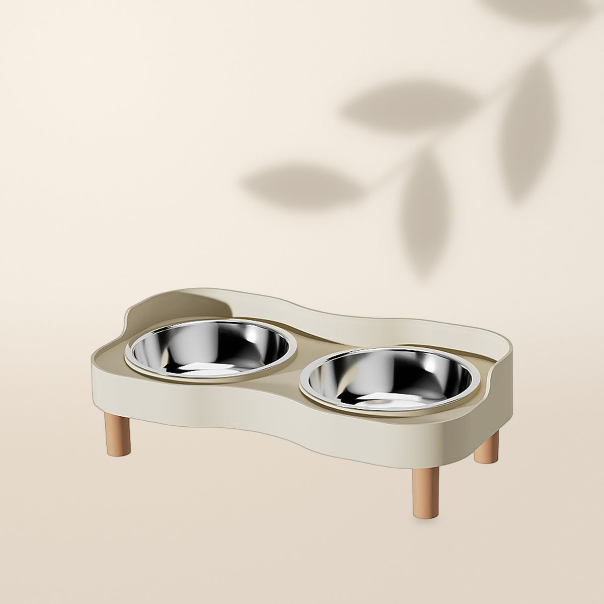 Comedero elevado doble AMIKART en blanco con dos cuencos de acero inoxidable