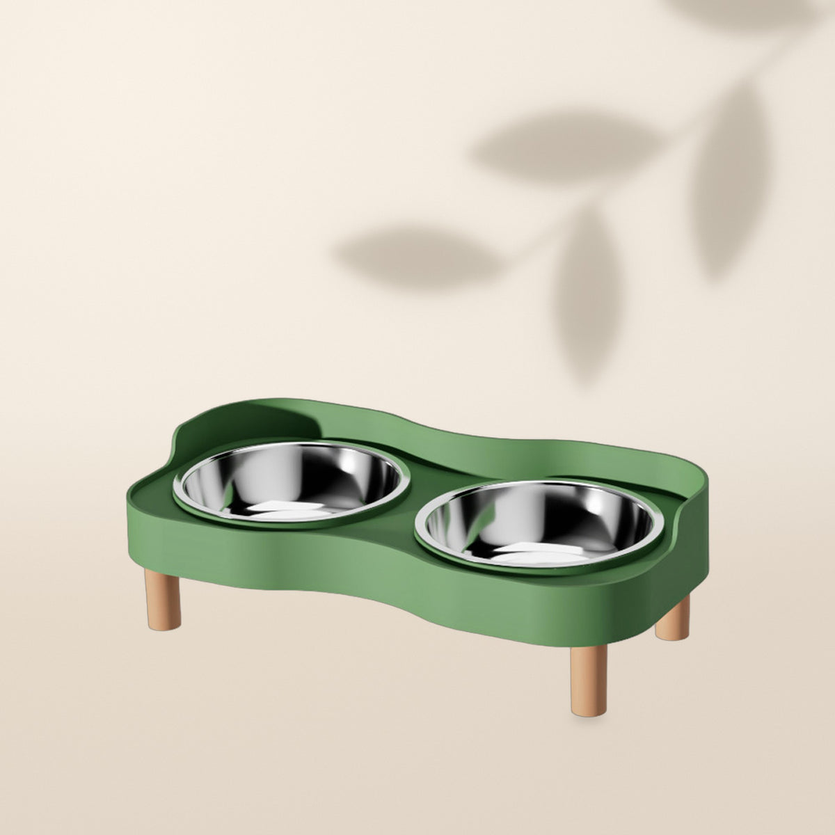 Comedero elevado doble AMIKART en verde con dos cuencos de acero inoxidable