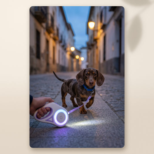 Paseo nocturno con la correa retráctil con luz LED AMIKART