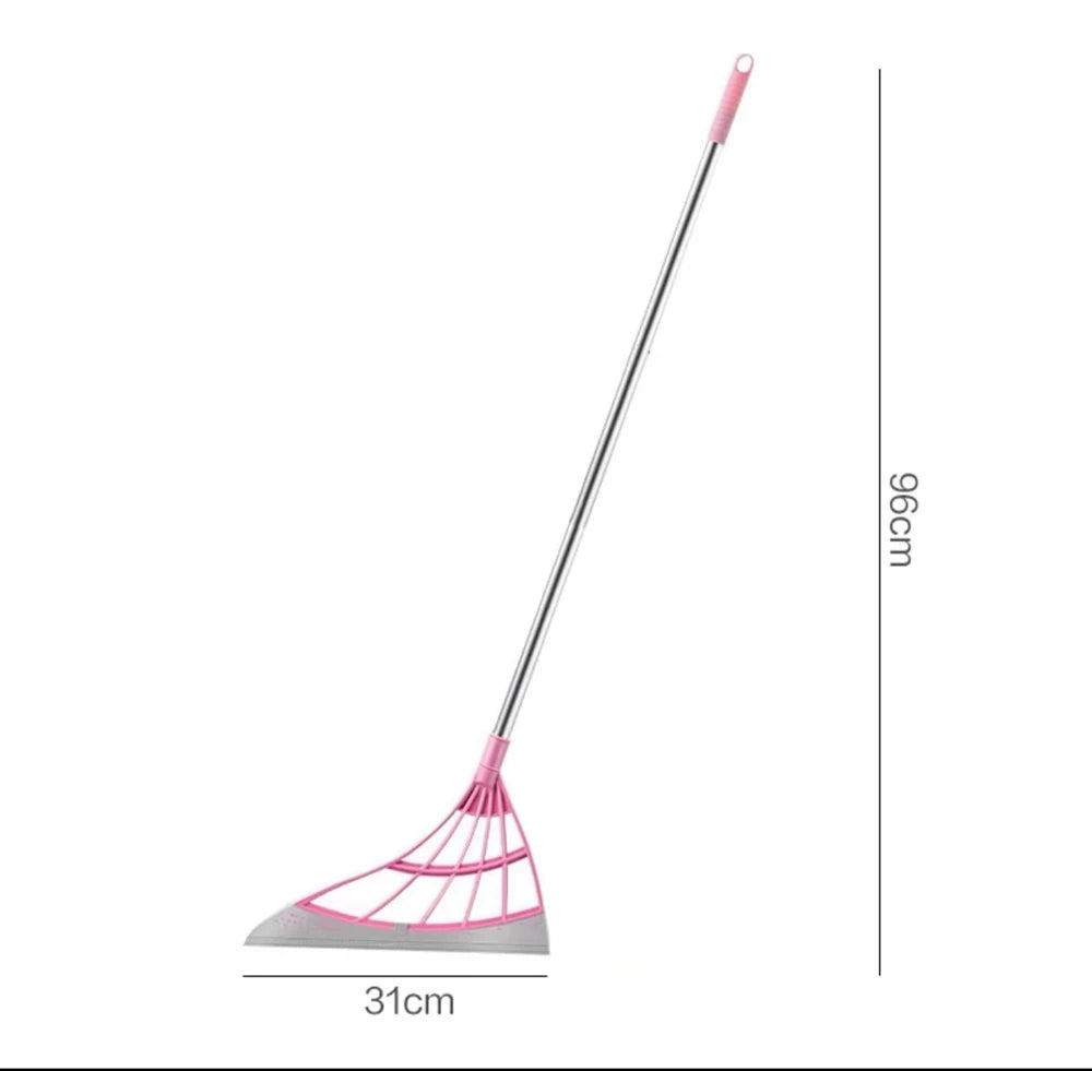 Escoba de goma rosa: 96 cm de alto y cabezal de 31 cm