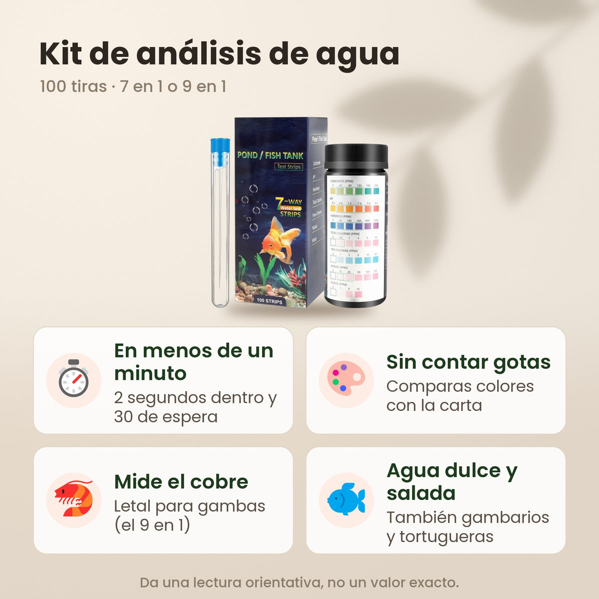Kit de análisis de agua para acuario: resultado en menos de un minuto, sin contar gotas, mide el cobre y vale para agua dulce y salada