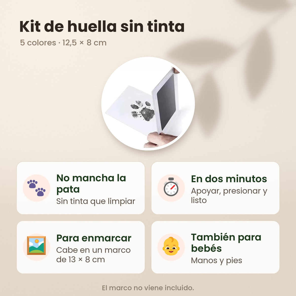 Kit de huella: no mancha la pata, se hace en dos minutos, cabe en un marco de 13 × 8 cm y vale para bebés
