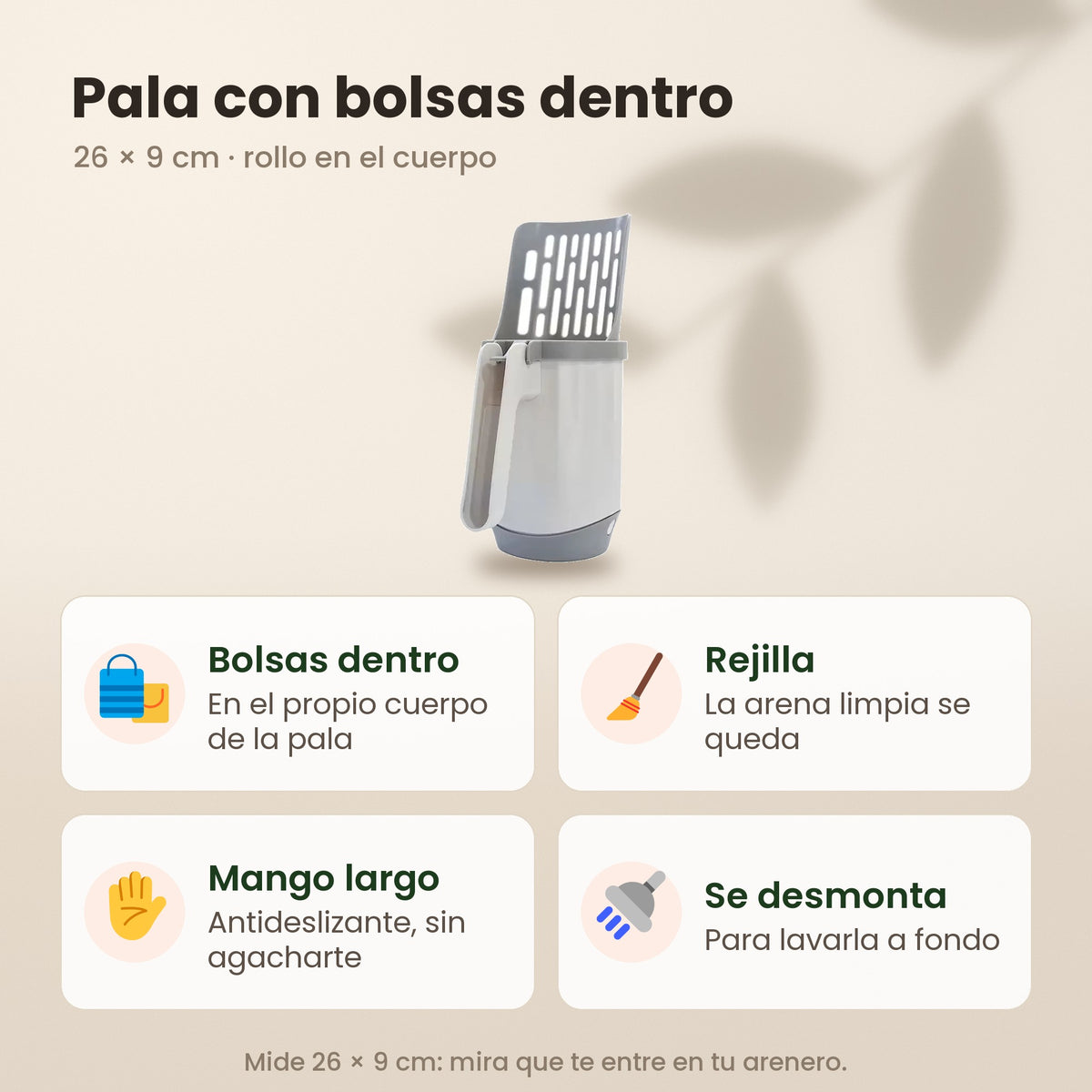 AMIKART Pala para Arenero con Bolsas en el Mango - Recoge y Embolsa de Una Vez