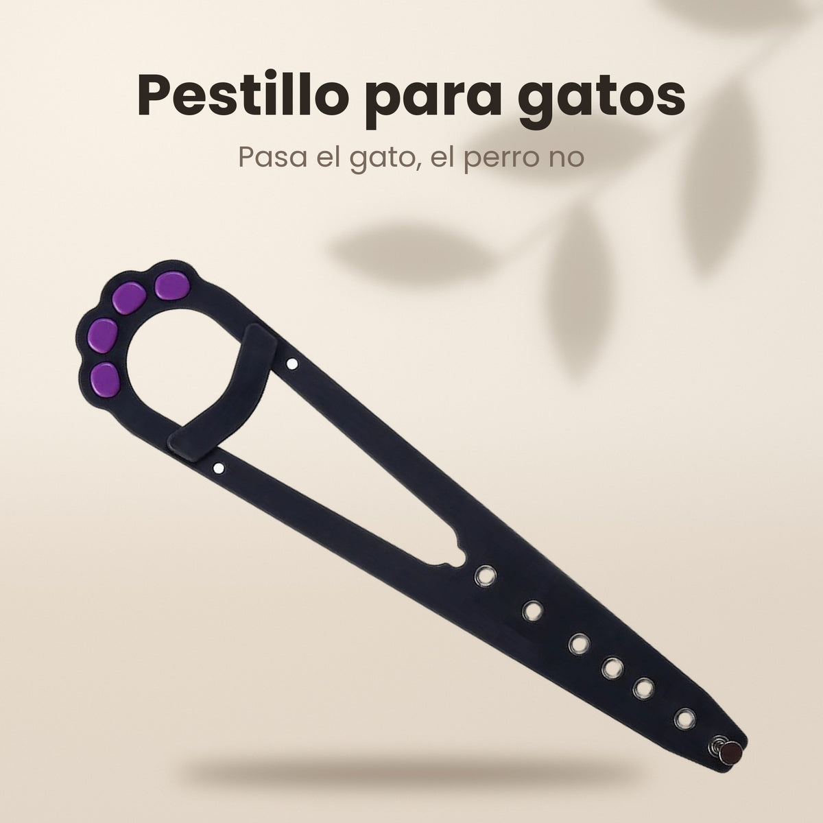 Pestillo de puerta para gatos AMIKART, negro con pata de gato morada