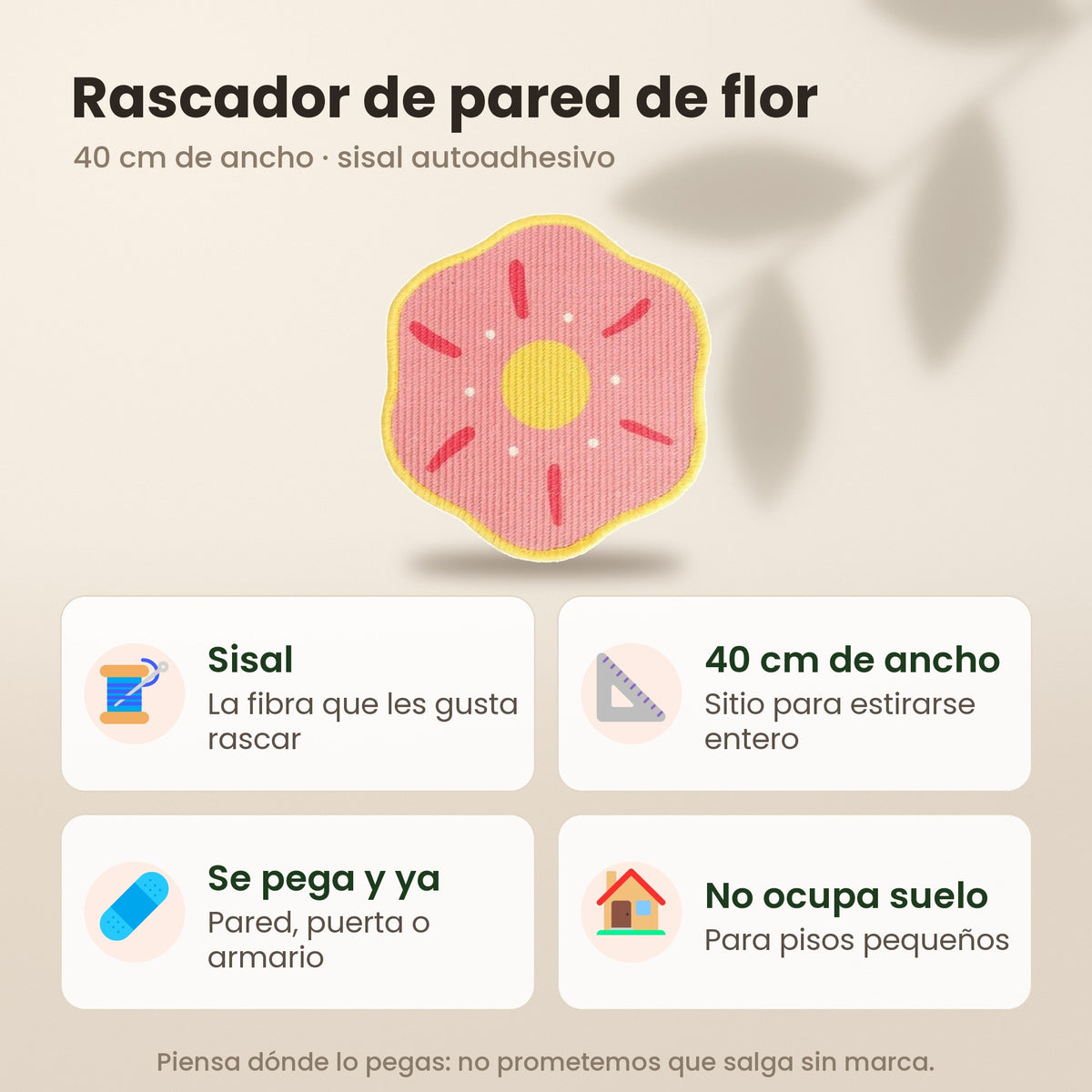 AMIKART Rascador de Pared con Forma de Flor - Autoadhesivo, para que tu Gato Deje en Paz el Sofá
