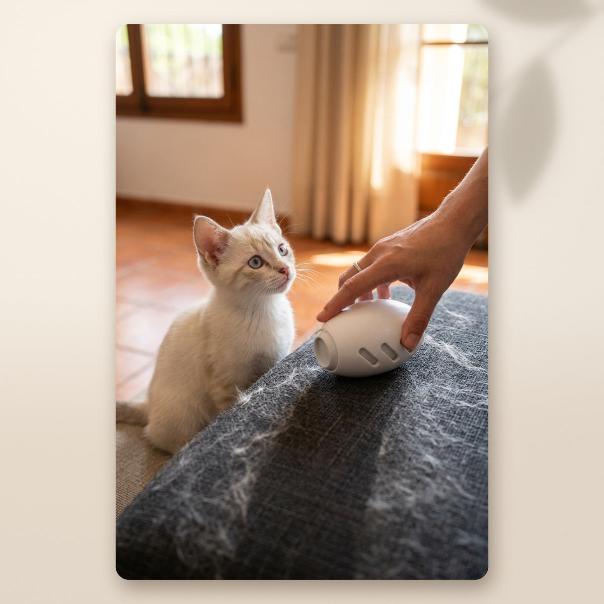 Rodillo quitapelos AMIKART quitando pelo de gato del sofá