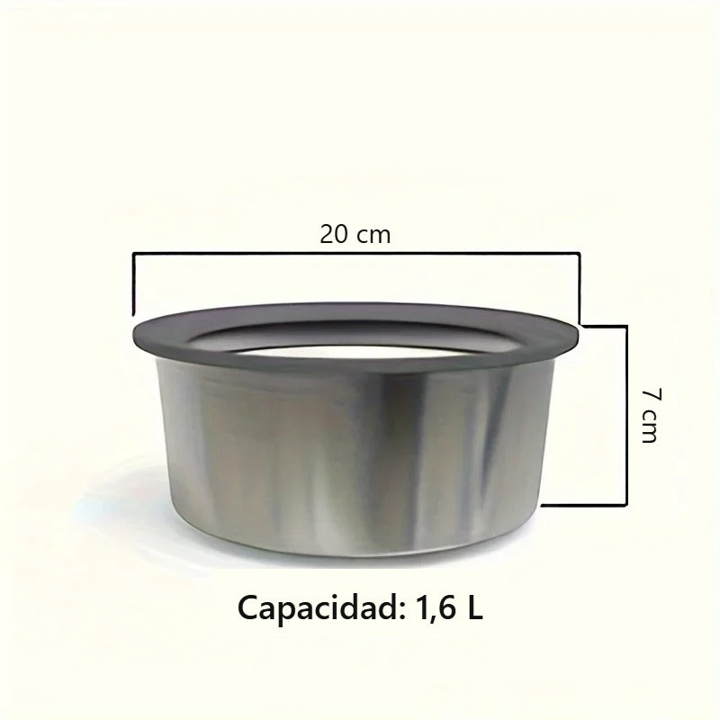 Bebedero de acero inoxidable de 1,6 L: 20 cm de diámetro y 7 cm de alto