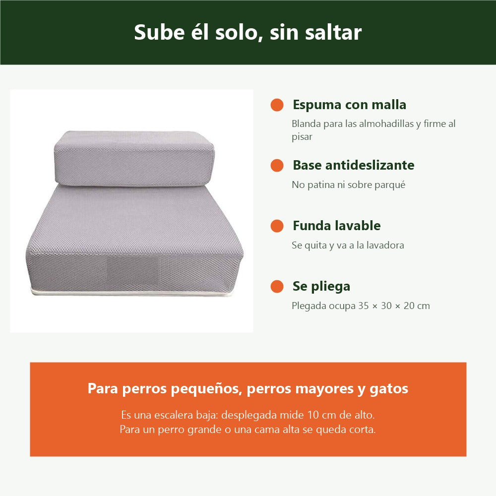 Escalera de espuma para perros pequeños, mayores y gatos: malla transpirable, base antideslizante, funda lavable y plegable