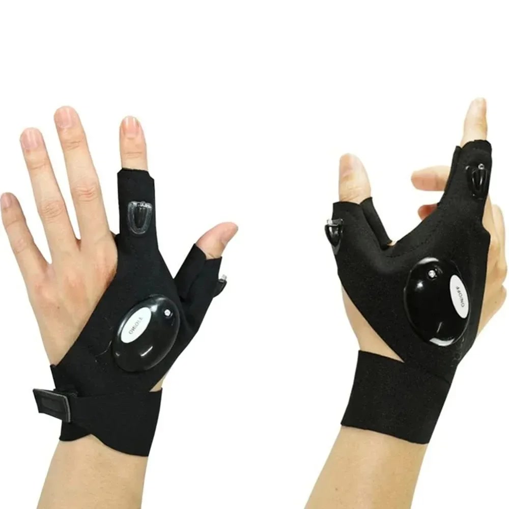 Par de guantes LED, izquierdo y derecho, sobre fondo blanco