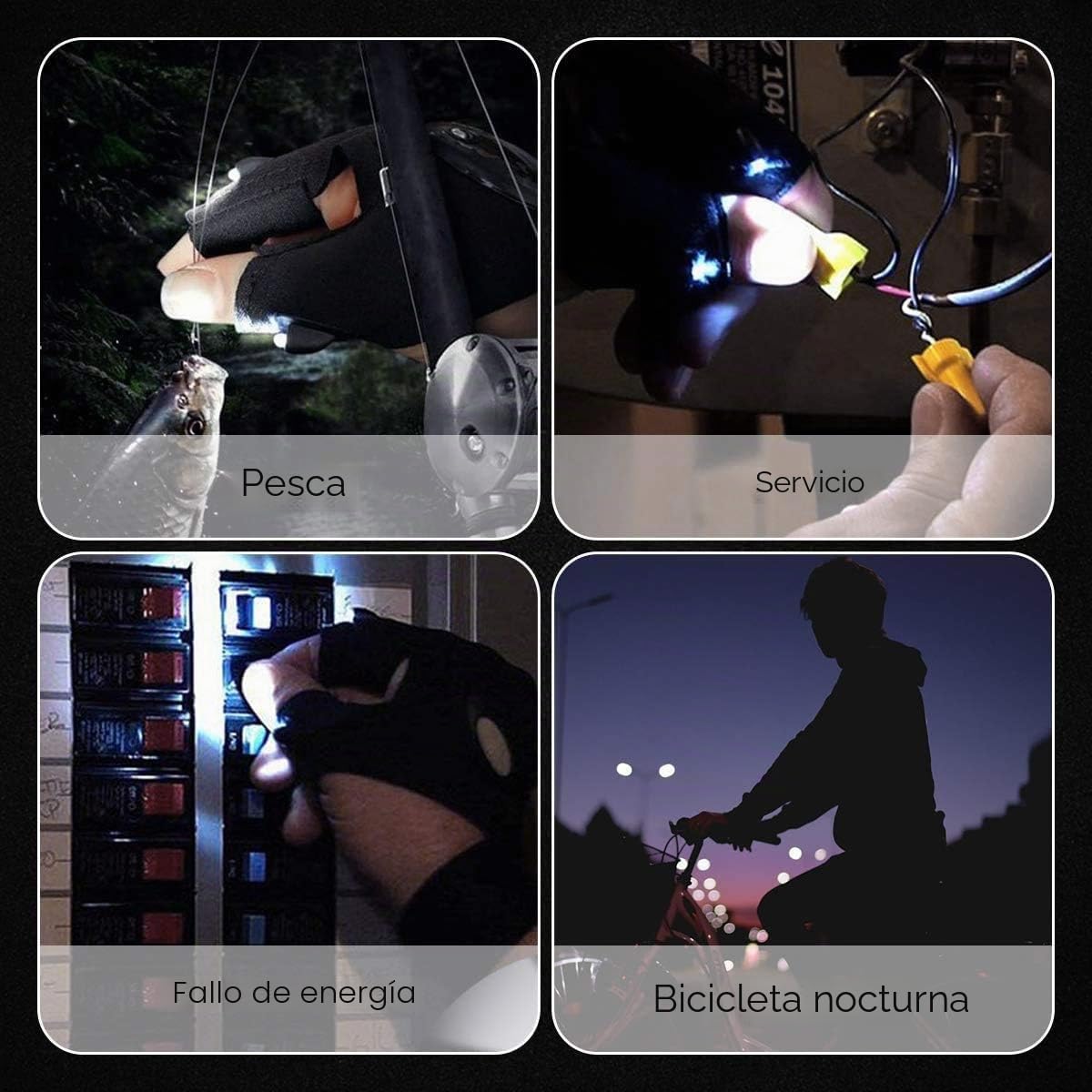 Otros usos de los guantes LED: pesca, averías, cuadro eléctrico y bici de noche