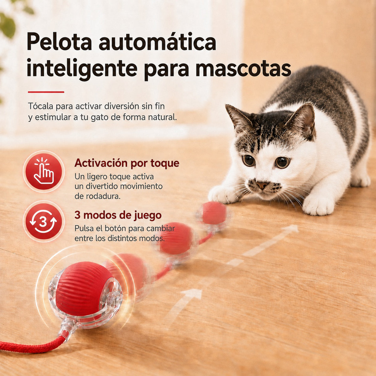 Pelota automática inteligente: se activa con un toque y tiene 3 modos