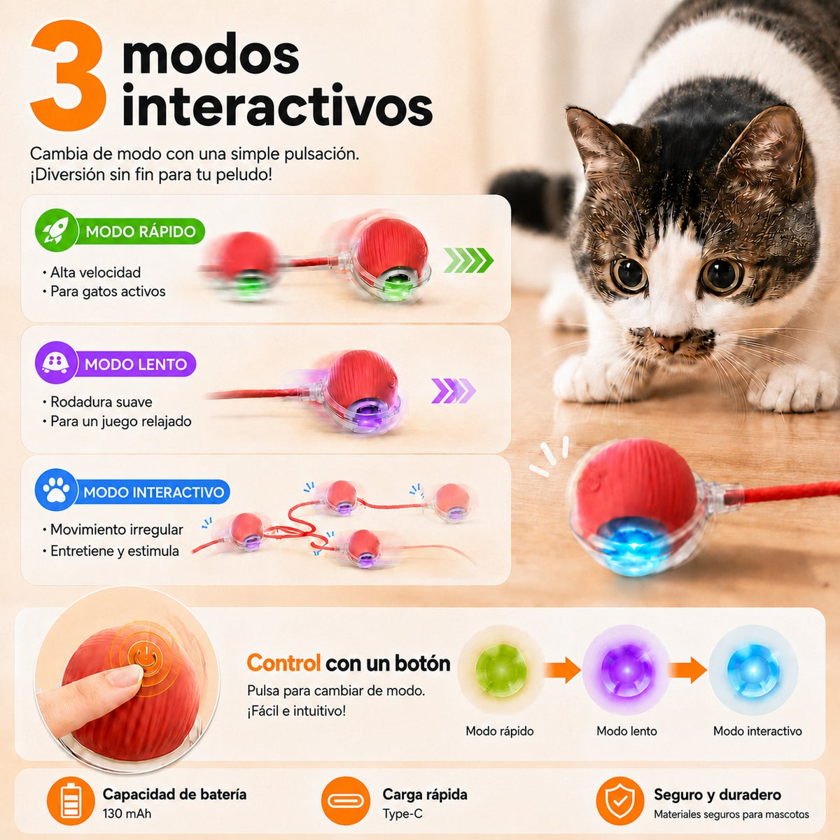 Los 3 modos de la pelota: rápido, lento e interactivo